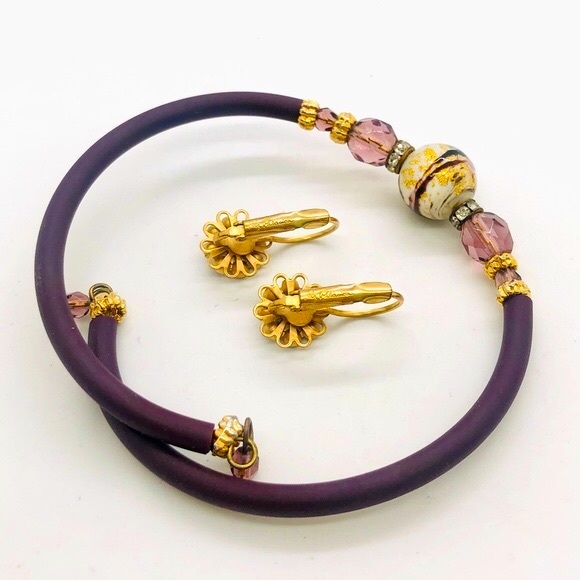 Vintage Liz Palacios Earrings & Art Glass Bracelet - Picture 6 of 13